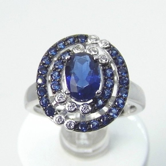Sterling Silver 1.65 ctw Sapphire Double Halo Ring 6 - Picture 3 of 7